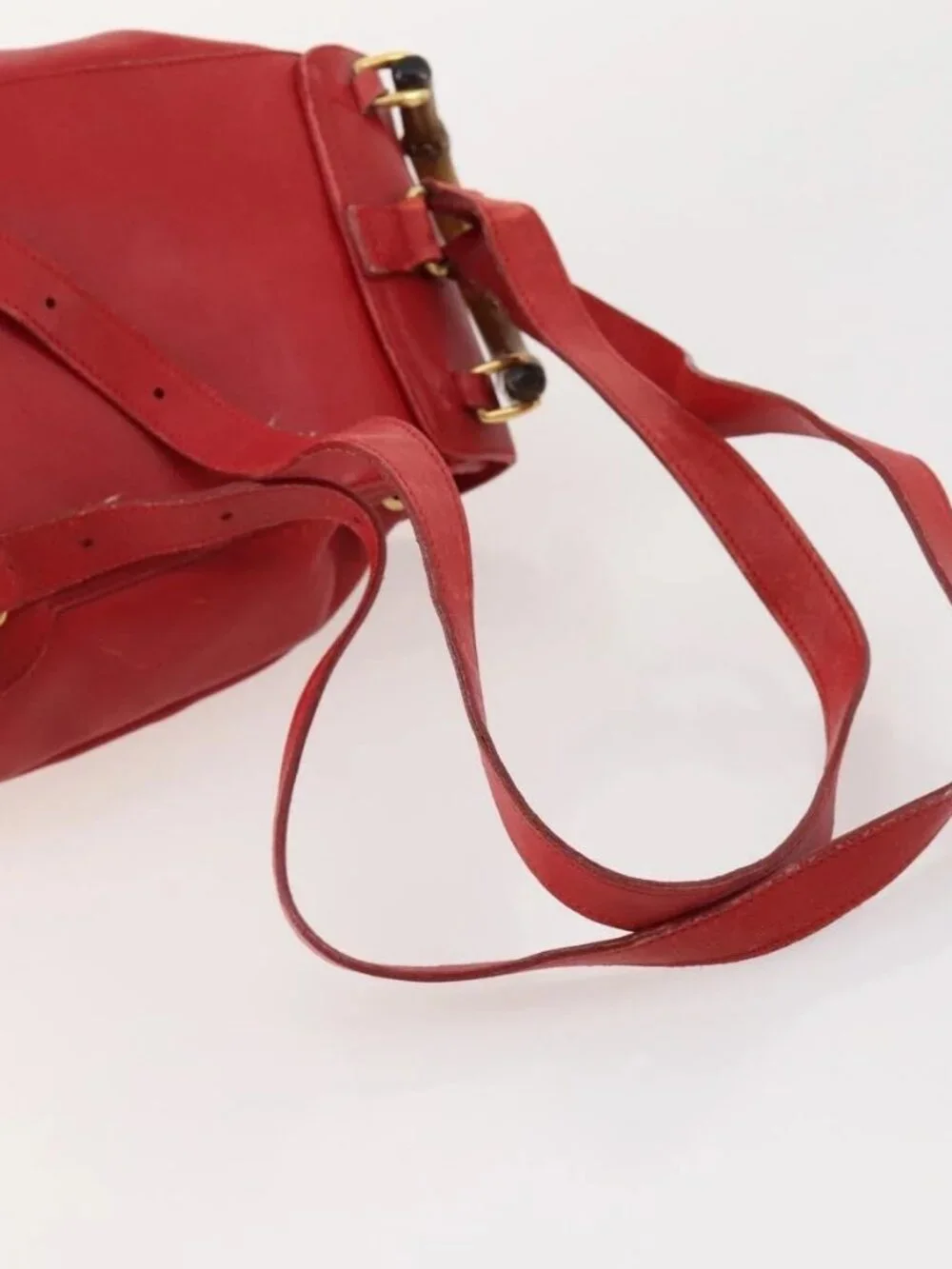 GUCCI Bamboo Backpack Leather Red Gold 003 1705 0030 Auth YKZ946